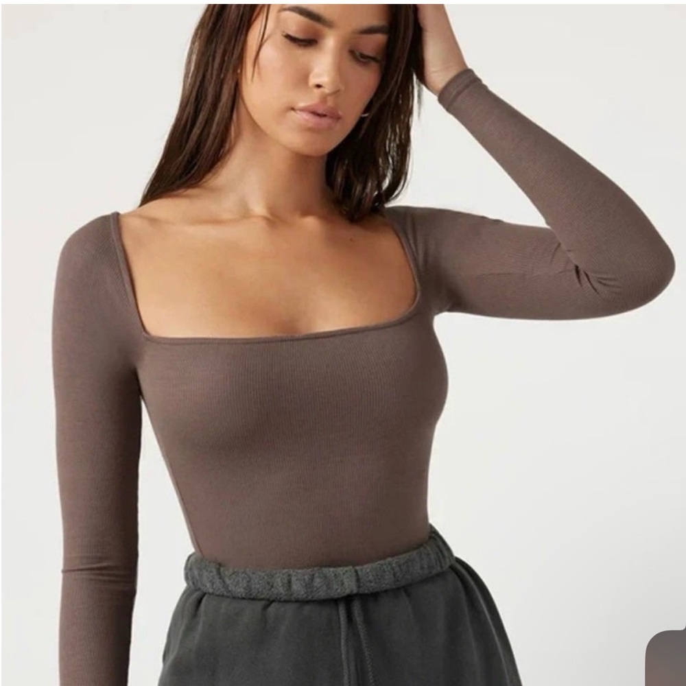 Joah Brown taupe square neck Long Sleeve
